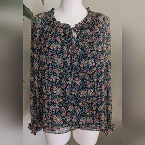Rose + Olive Women's Blouse Floral Lightweight Ruffle Neck Cottagecore Size M